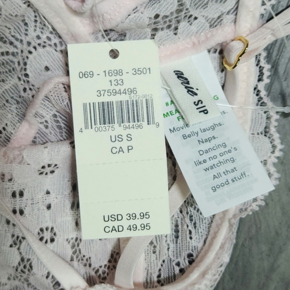 Aerie Pink Lace V Neck Bralette Small NWT - Picture 4 of 4